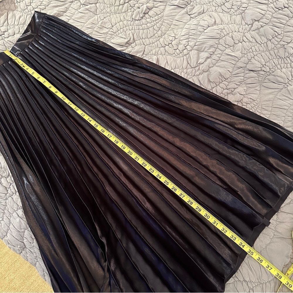 Sandro Navy Blue Pleated Satin Midi Skirt - Picture 10 of 11